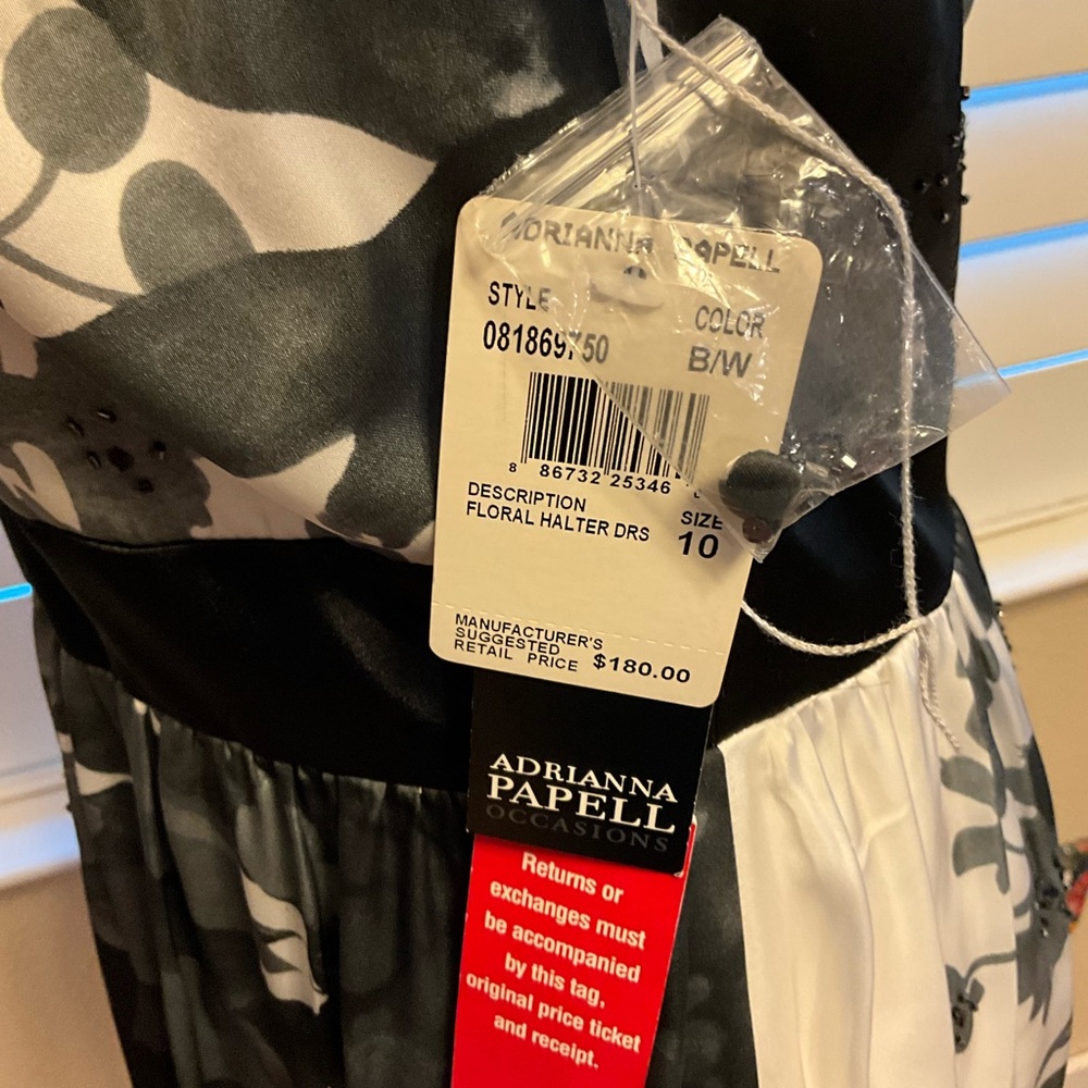Adrianna Papell Asymmetrical Black and White Halter Sundress NWT - Picture 7 of 10